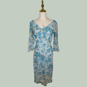 vintage california grown blue floral ruffle dress cottagecore fairy whimsical
